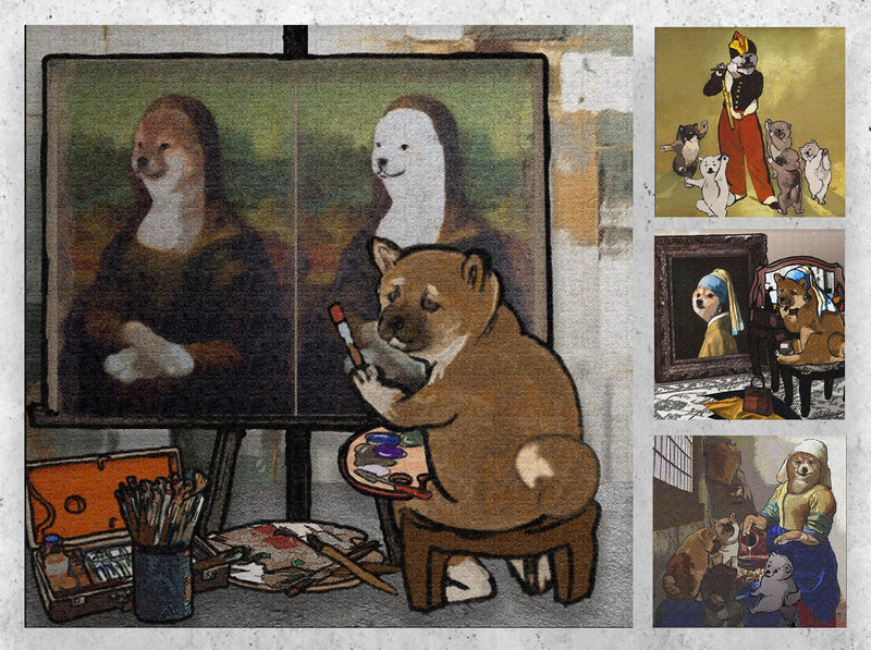 名画コラボレーションの柴犬達を描いたポストカード