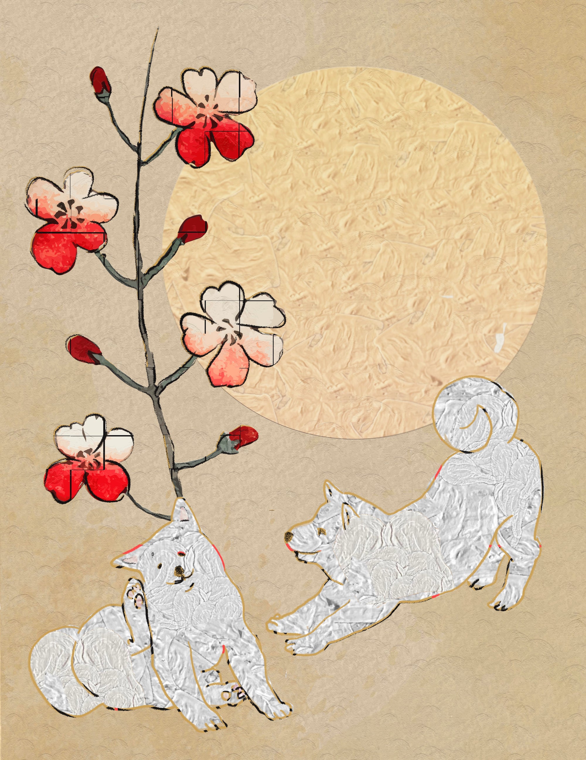 【ポストカード3枚セット】花と柴犬