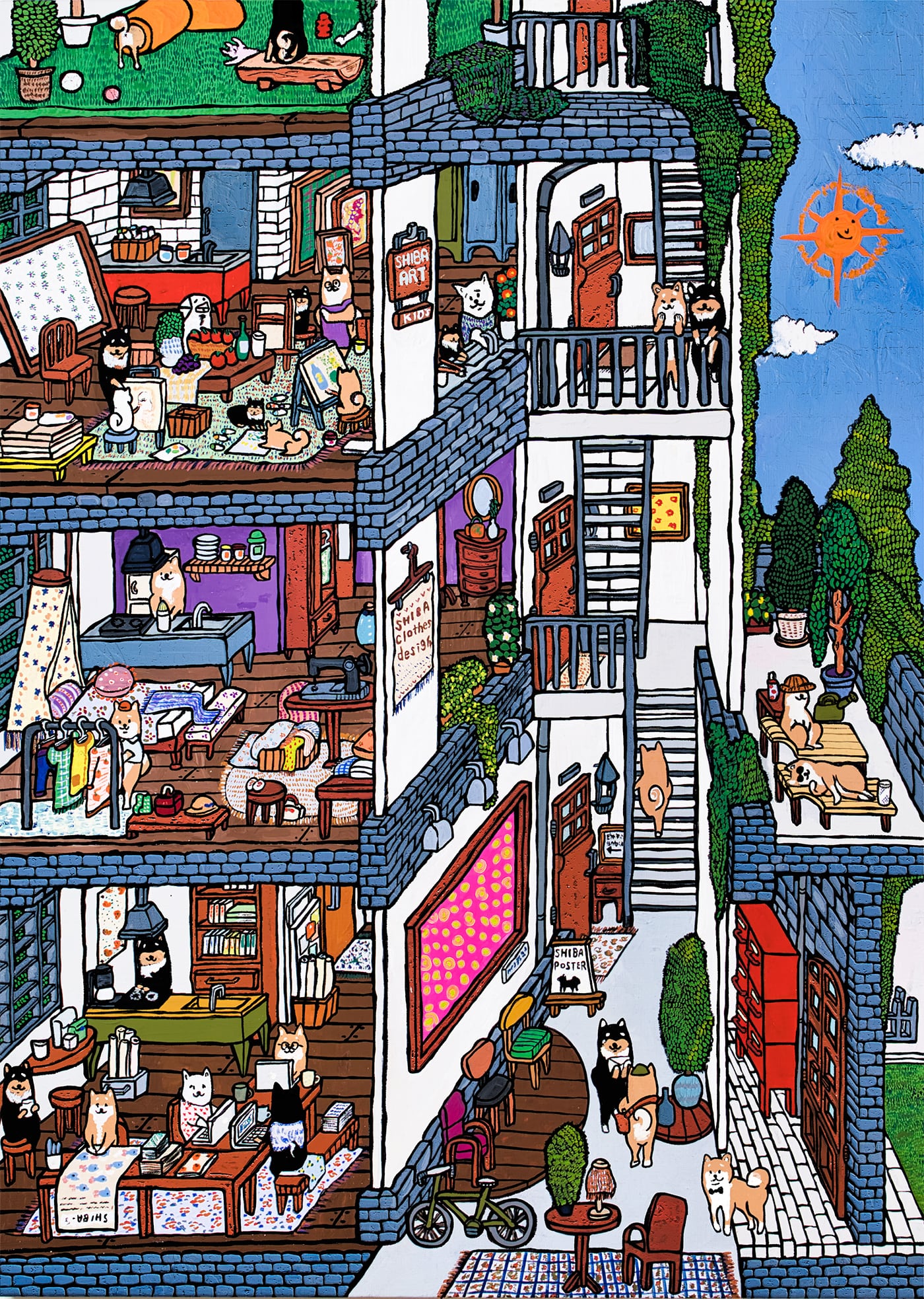 A3ポスター】SHIBA GARDEN APARTMENT｜26匹の柴犬が集まる