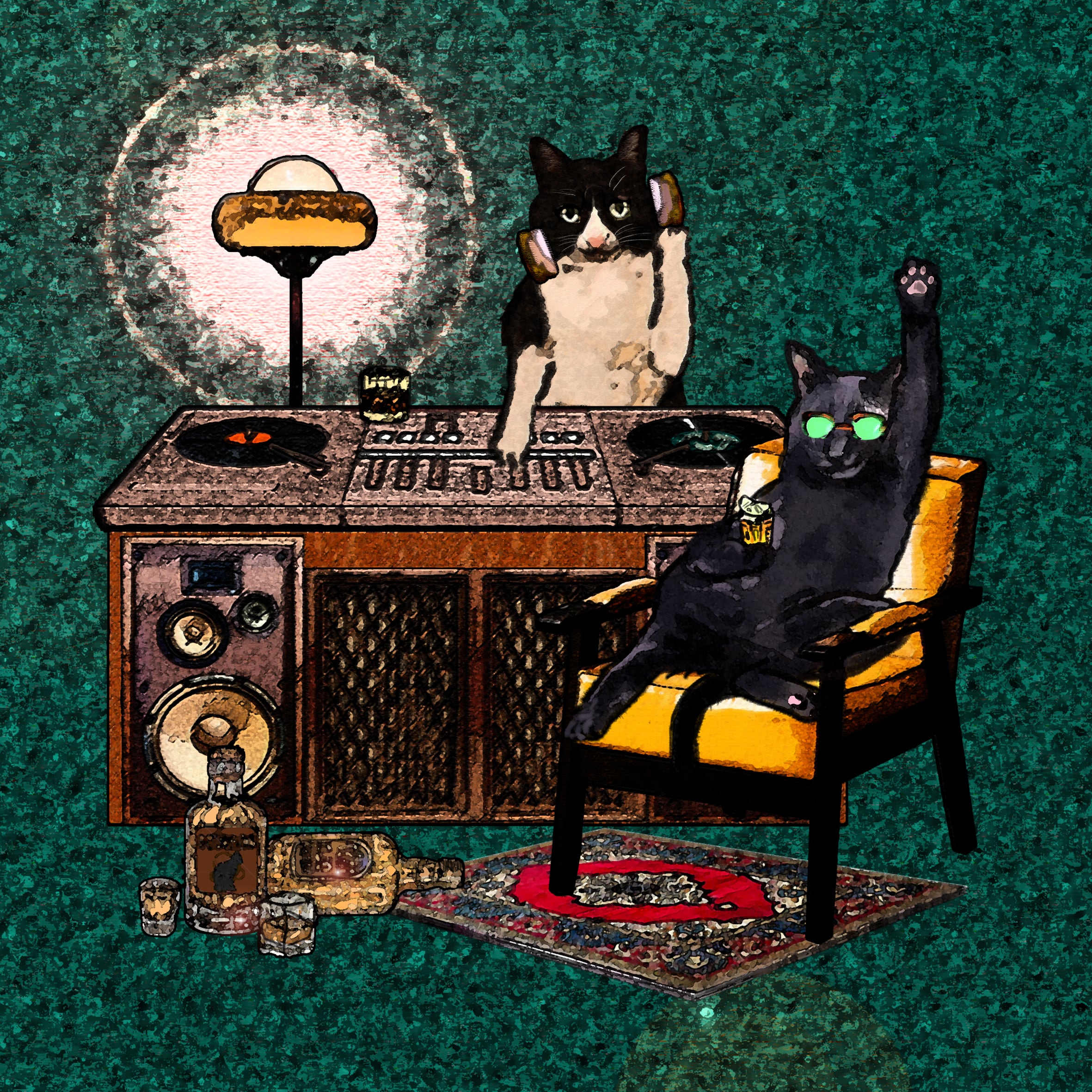 アートプリント】DJ猫 - Yoshie Moriuchi ARTWORKS