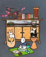 【原画：8号】学ぶ柴犬（ Japanese pattern black）