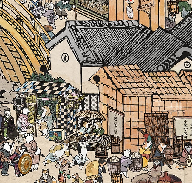 ★虎モッチ★ 色鉛筆画 オーダー作品 ２点 狛犬 A3 原画 アートプリント】 江戸の柴犬達（Shiba Inu dogs of the Edo period
