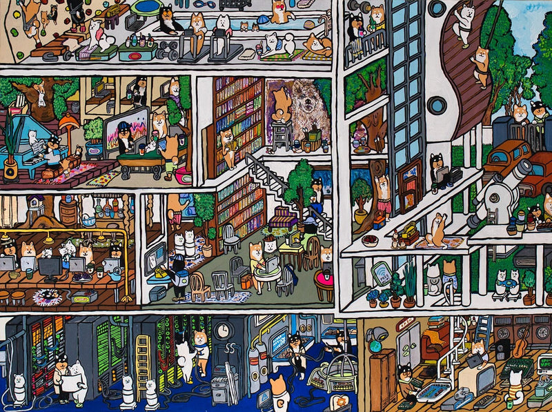【原画：60号】サーバールームと柴犬（Server room and Shiba Inu dogs）
