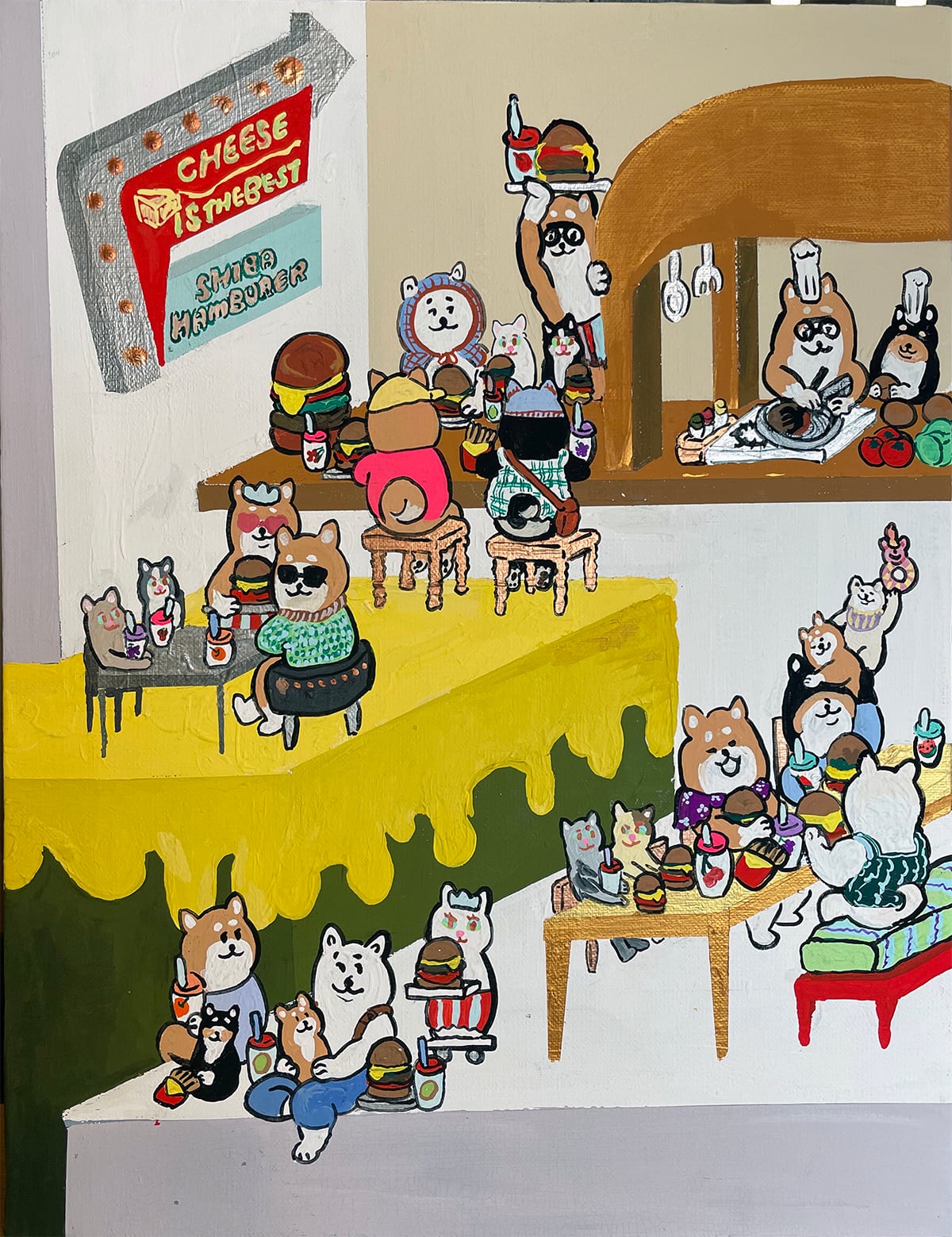 ☆虎モッチ☆ 色鉛筆画 オーダー作品 2点 狛犬 A3 原画 ☆虎モッチ
