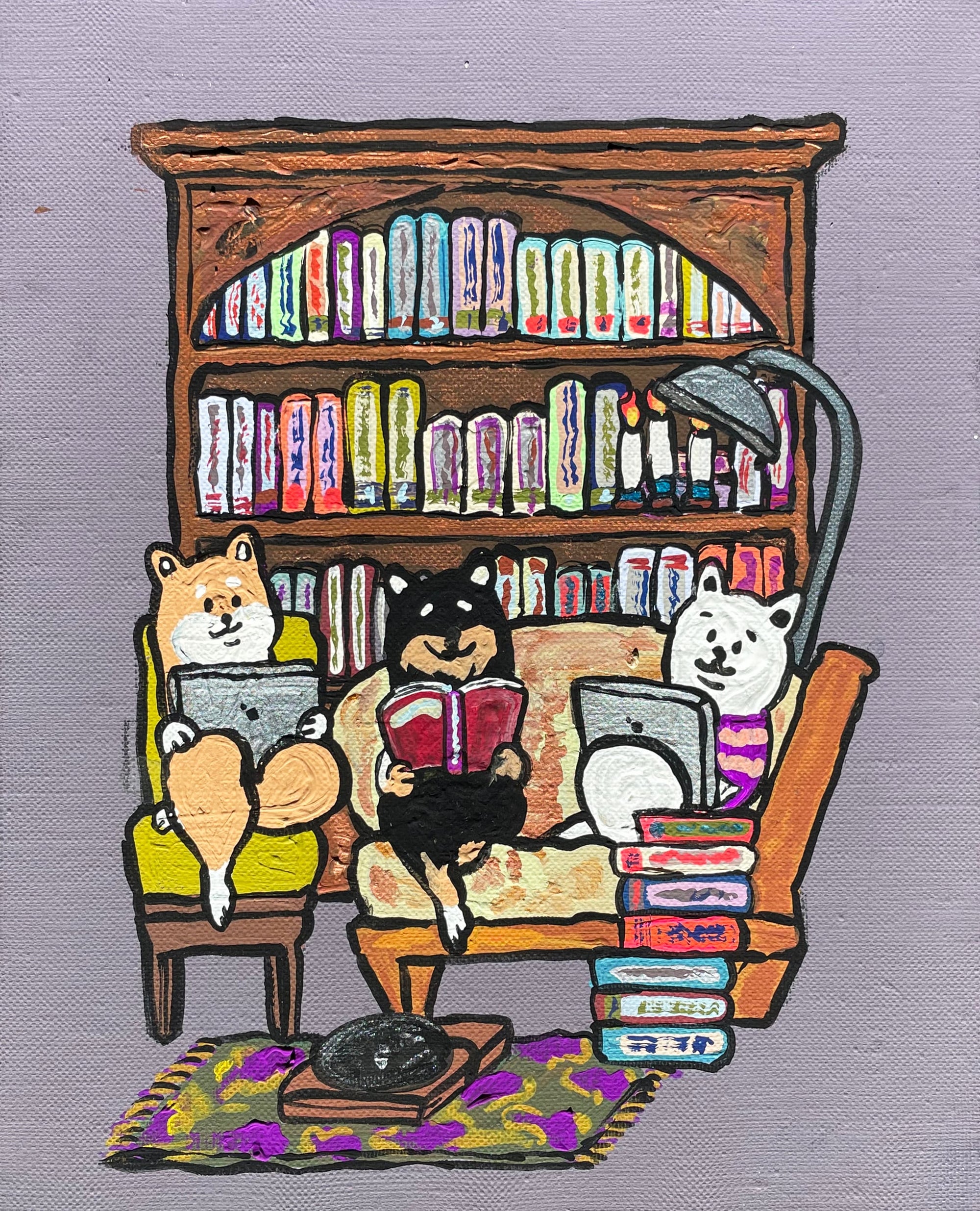 【原画：3号】学ぶ柴犬（ grayish purple ）［Shiba Inu dogs studies   grayish purple］