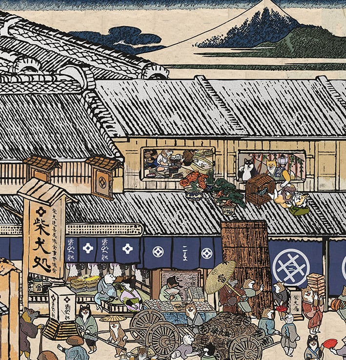 【キャンバスアート】 江戸の柴犬達（Shiba Inu dogs of the Edo period）