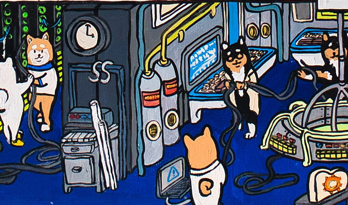 【原画：60号】サーバールームと柴犬（Server room and Shiba Inu dogs）
