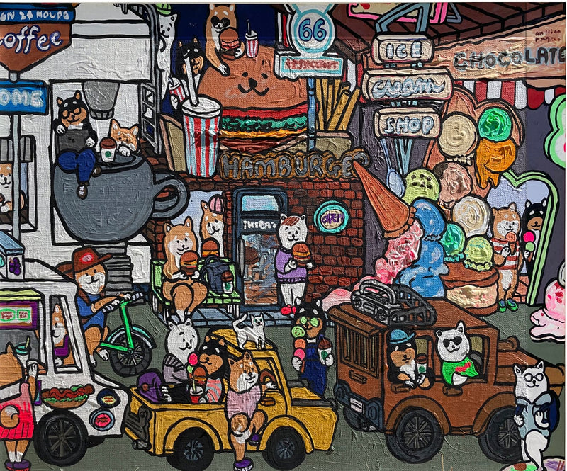 【原画：10号】Shiba dogs in the cityscape