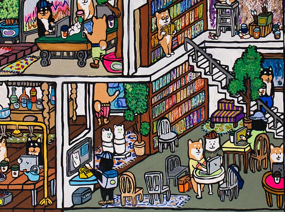 【A3ポスター】 サーバールームと柴犬（Server room and Shiba Inu dogs）