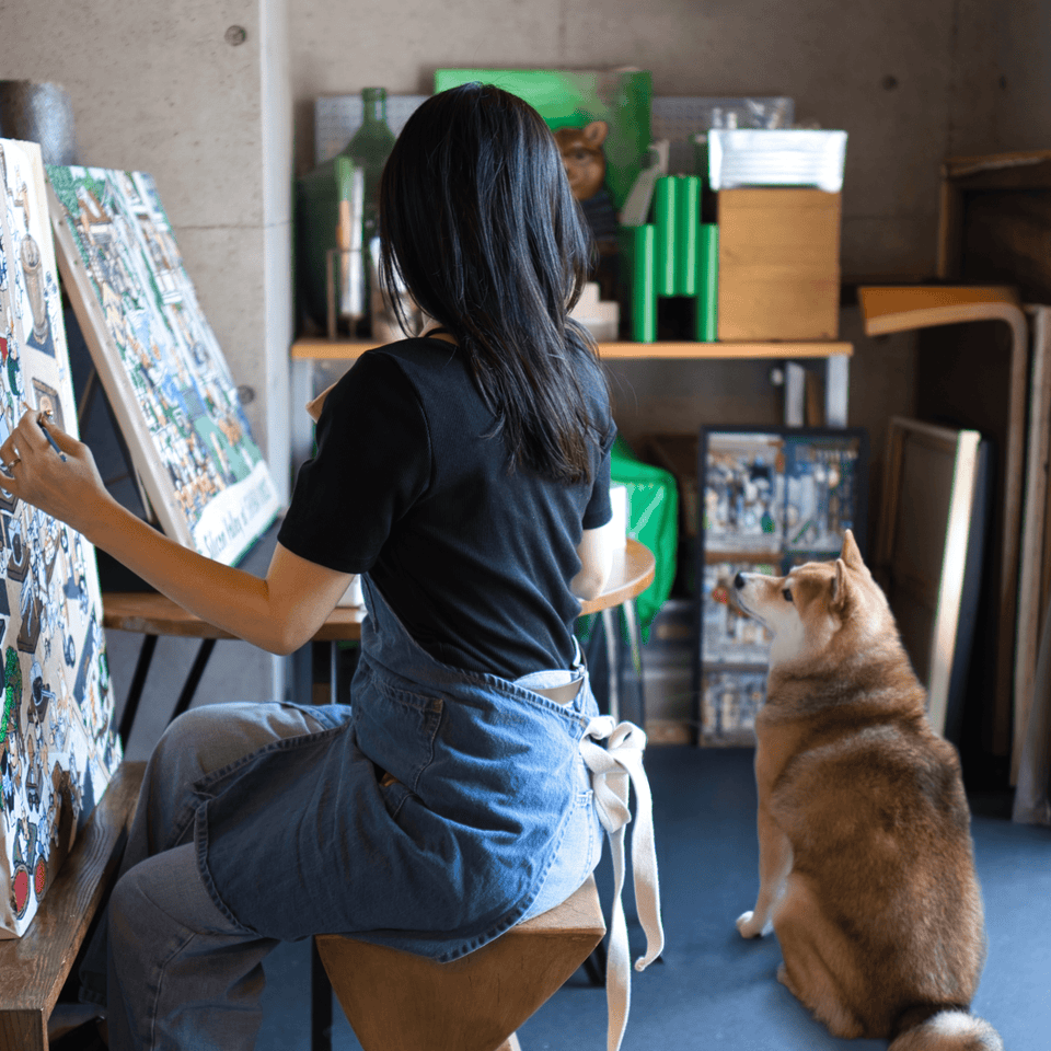 Yoshie Moriuchiと愛犬こまめ
