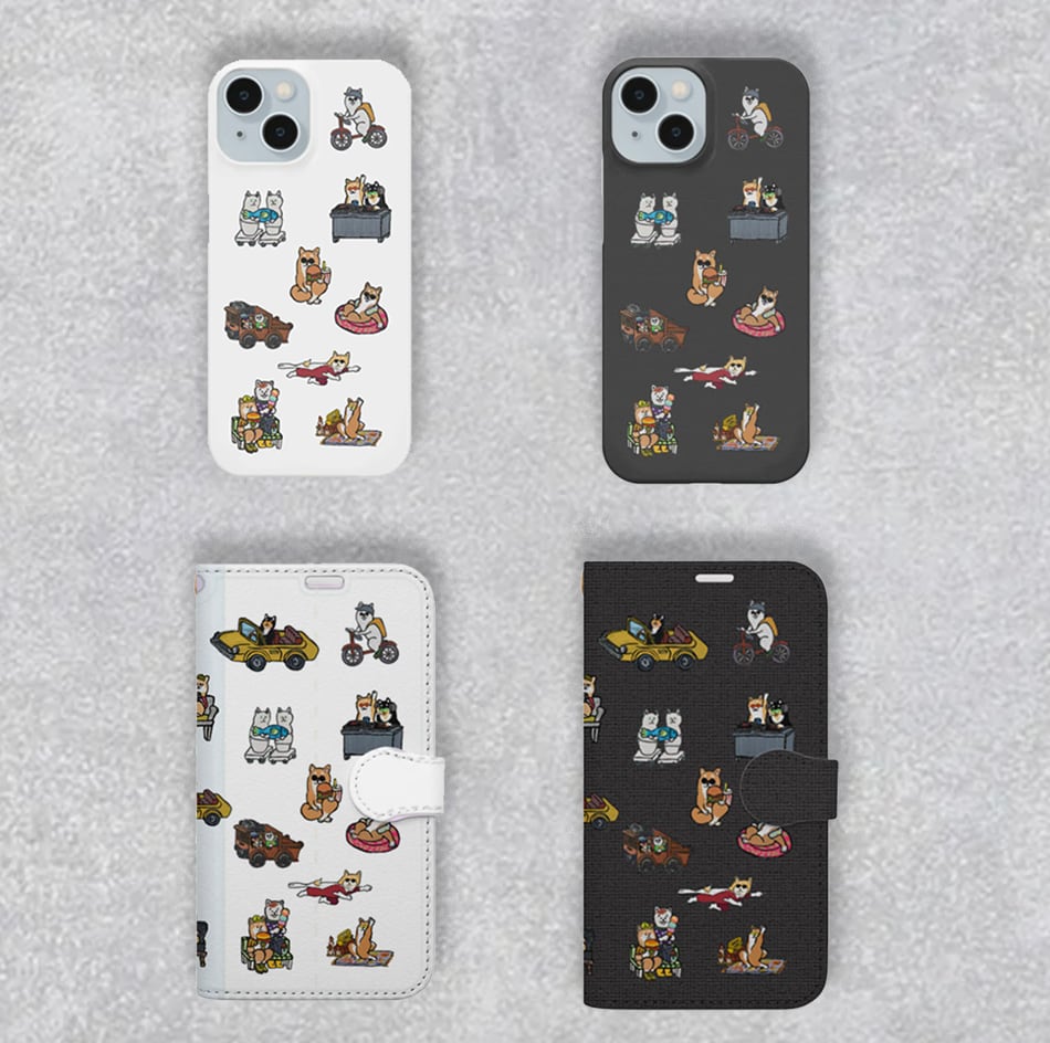 スマホケース】柴犬オールスターのiPhoneカバーケース（手帳＆ハード