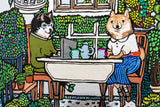 【原画】 胡麻柴さんと黒柴さんのお茶タイム　（ Tea time with sesame color Shiba Inu and Black Shiba Inu）