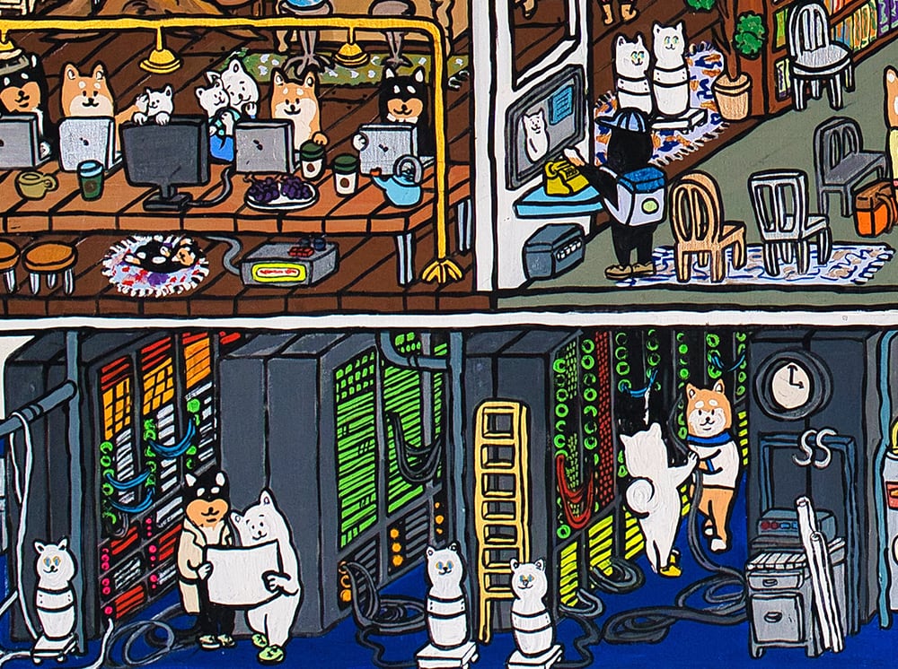 【A3ポスター】 サーバールームと柴犬（Server room and Shiba Inu dogs）