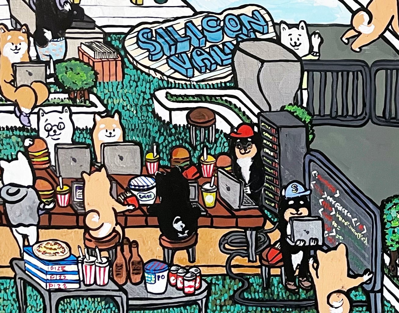 【A3ポスター】 シリコンバレーの柴犬達（Shiba dogs working in Silicon Valley）