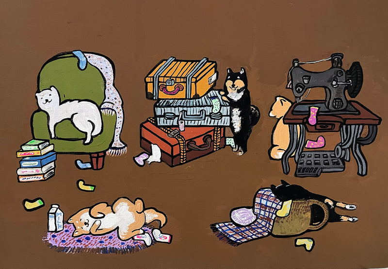 【原画：4号】靴下と柴犬達［Socks and Shiba dog］